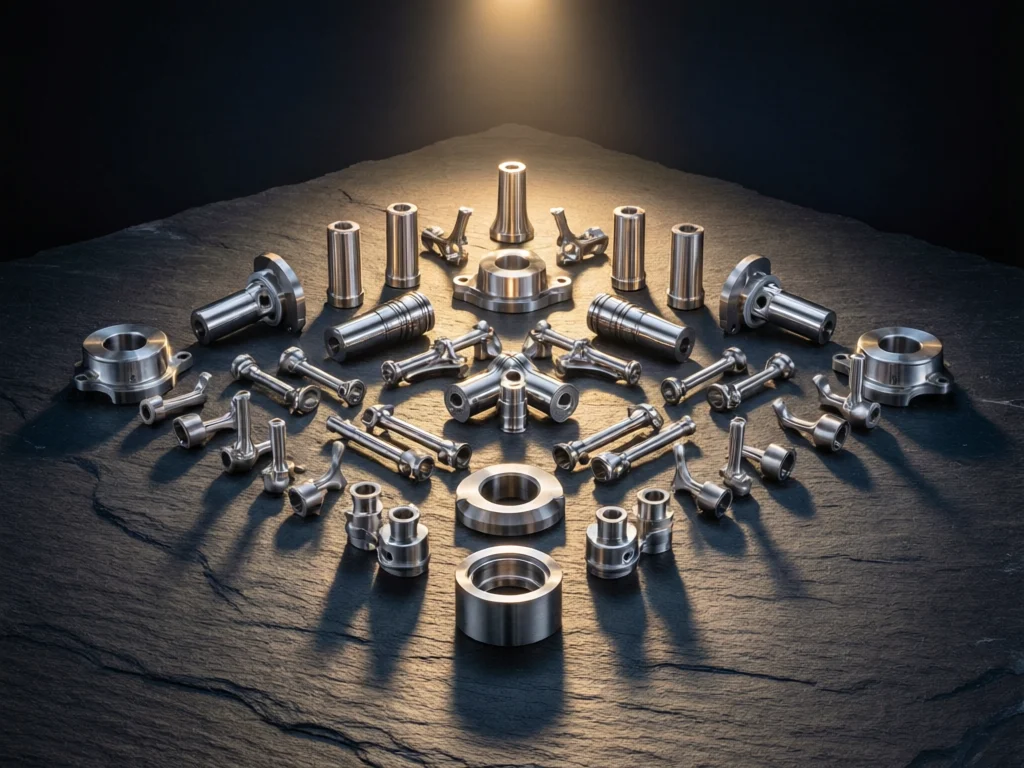 Array of precision machined engine parts